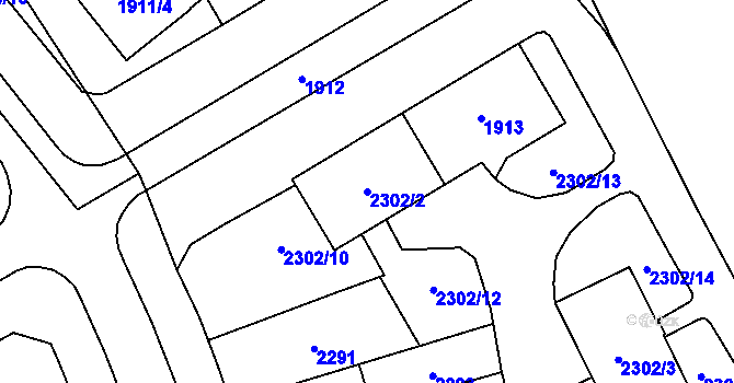 Parcela st. 2302/2 v KÚ Plzeň, Katastrální mapa