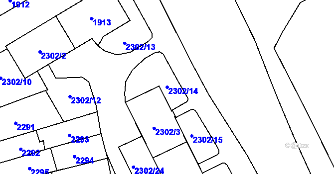 Parcela st. 2302/14 v KÚ Plzeň, Katastrální mapa