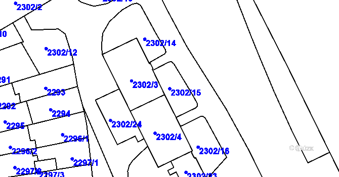 Parcela st. 2302/15 v KÚ Plzeň, Katastrální mapa