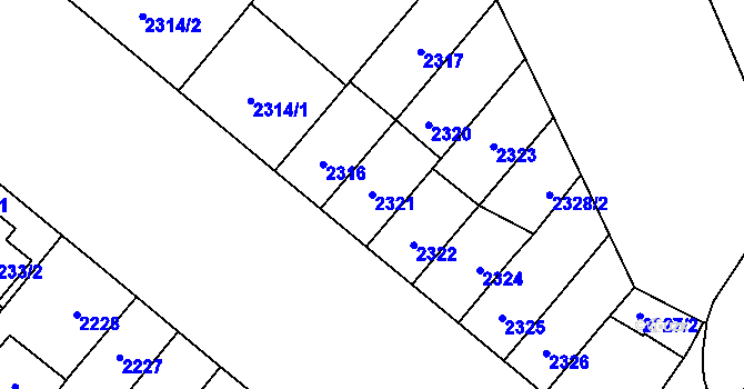 Parcela st. 2321 v KÚ Plzeň, Katastrální mapa