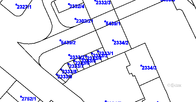 Parcela st. 2333/1 v KÚ Plzeň, Katastrální mapa