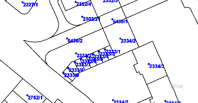 Parcela st. 2333/3 v KÚ Plzeň, Katastrální mapa