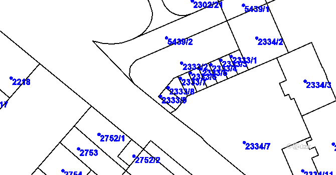 Parcela st. 2333/8 v KÚ Plzeň, Katastrální mapa