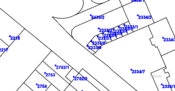 Parcela st. 2333/9 v KÚ Plzeň, Katastrální mapa