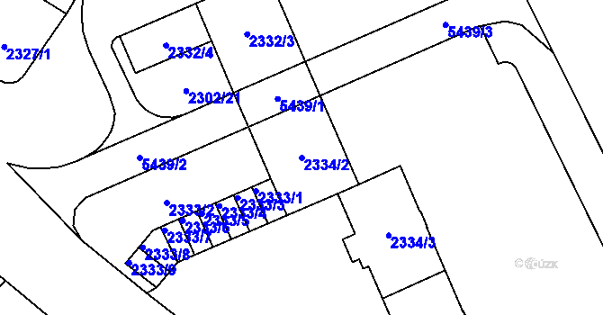 Parcela st. 2334/2 v KÚ Plzeň, Katastrální mapa