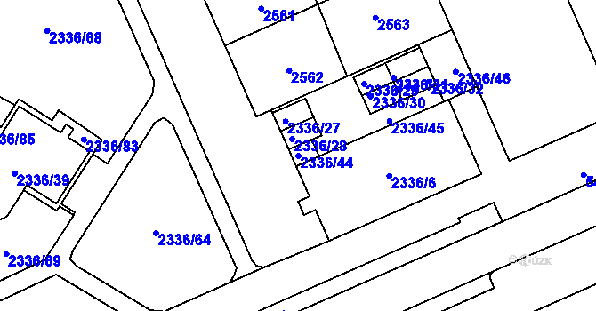 Parcela st. 2336/44 v KÚ Plzeň, Katastrální mapa