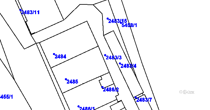 Parcela st. 2483/3 v KÚ Plzeň, Katastrální mapa