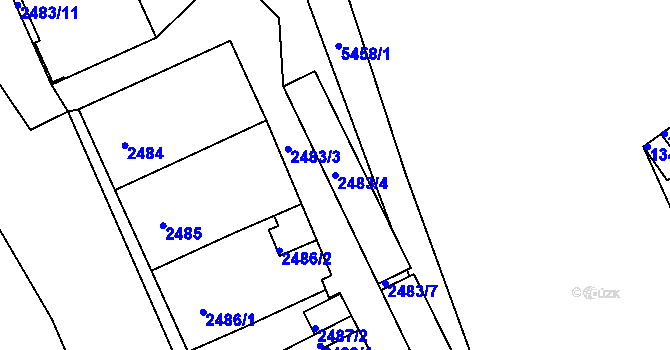 Parcela st. 2483/4 v KÚ Plzeň, Katastrální mapa
