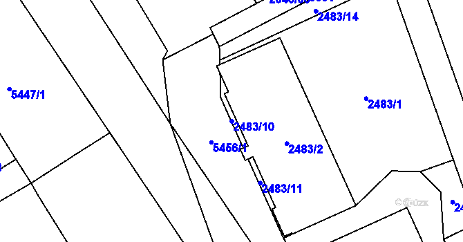 Parcela st. 2483/10 v KÚ Plzeň, Katastrální mapa