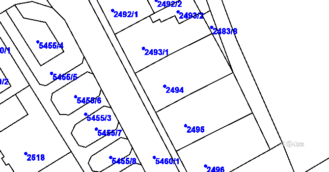 Parcela st. 2494 v KÚ Plzeň, Katastrální mapa