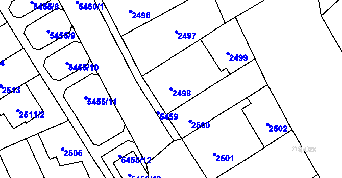 Parcela st. 2498 v KÚ Plzeň, Katastrální mapa