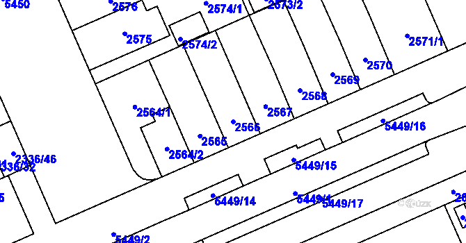 Parcela st. 2566 v KÚ Plzeň, Katastrální mapa