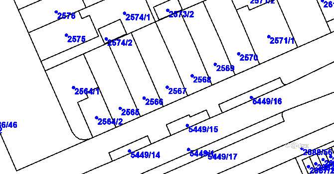 Parcela st. 2567 v KÚ Plzeň, Katastrální mapa