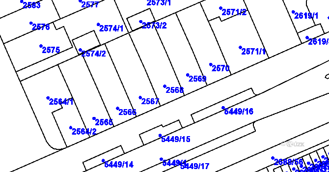 Parcela st. 2568 v KÚ Plzeň, Katastrální mapa