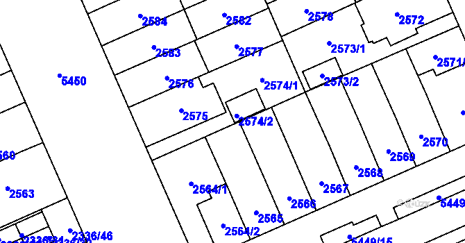 Parcela st. 2574/2 v KÚ Plzeň, Katastrální mapa