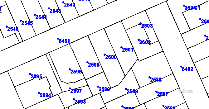 Parcela st. 2600 v KÚ Plzeň, Katastrální mapa