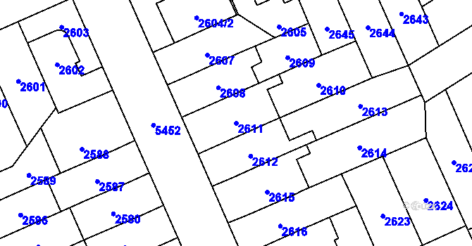 Parcela st. 2611 v KÚ Plzeň, Katastrální mapa