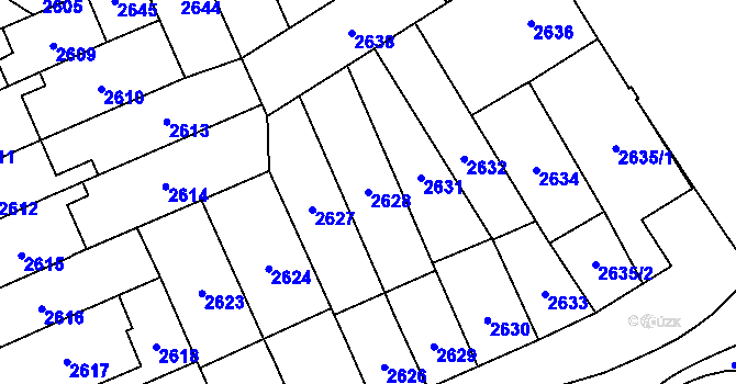 Parcela st. 2628 v KÚ Plzeň, Katastrální mapa