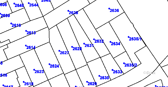 Parcela st. 2631 v KÚ Plzeň, Katastrální mapa