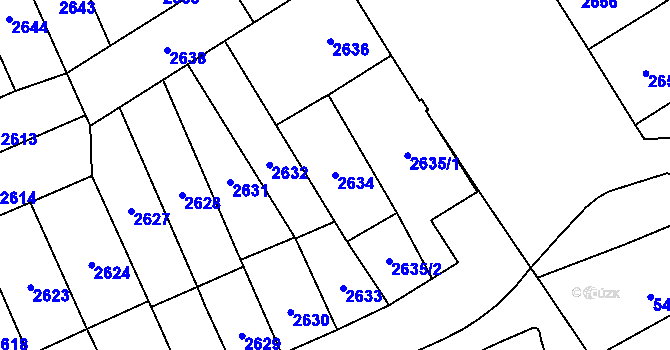 Parcela st. 2634 v KÚ Plzeň, Katastrální mapa