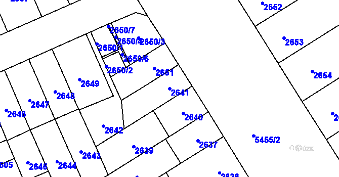 Parcela st. 2641 v KÚ Plzeň, Katastrální mapa
