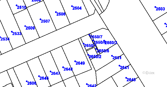 Parcela st. 2650/1 v KÚ Plzeň, Katastrální mapa