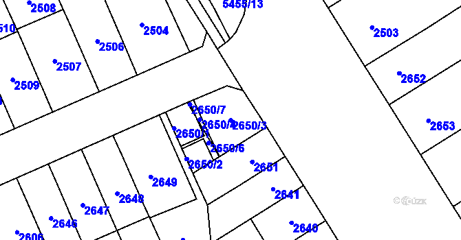 Parcela st. 2650/3 v KÚ Plzeň, Katastrální mapa