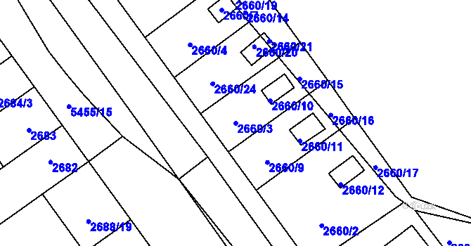 Parcela st. 2660/3 v KÚ Plzeň, Katastrální mapa