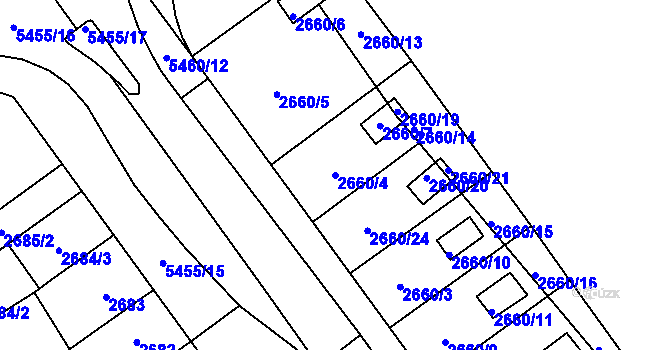 Parcela st. 2660/4 v KÚ Plzeň, Katastrální mapa