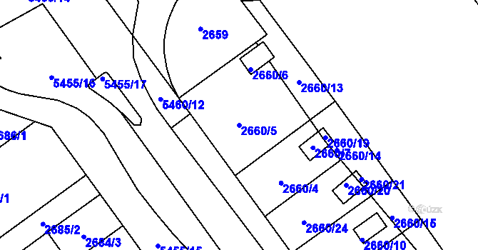 Parcela st. 2660/5 v KÚ Plzeň, Katastrální mapa