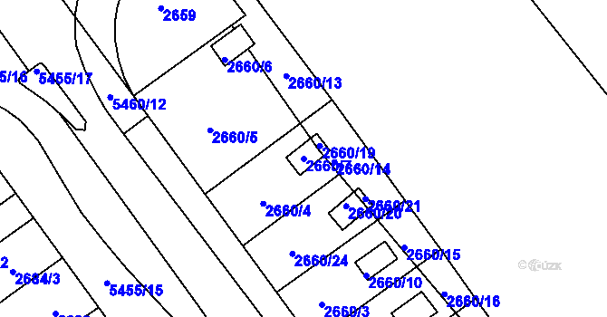 Parcela st. 2660/7 v KÚ Plzeň, Katastrální mapa