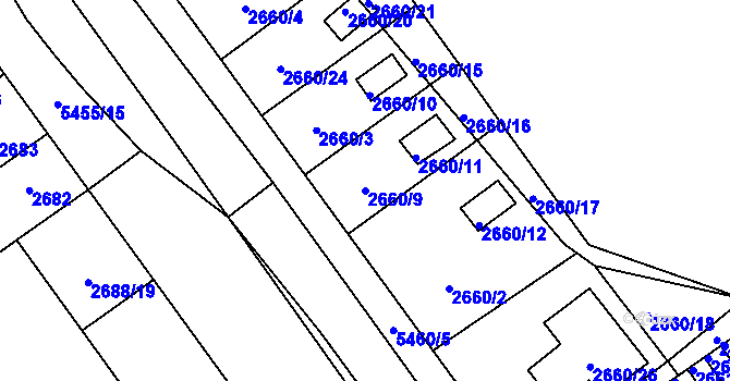 Parcela st. 2660/9 v KÚ Plzeň, Katastrální mapa