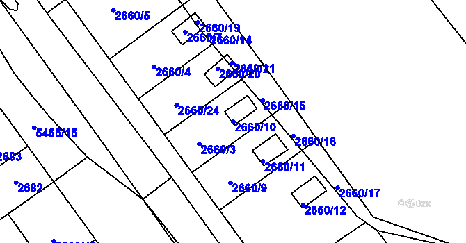 Parcela st. 2660/10 v KÚ Plzeň, Katastrální mapa