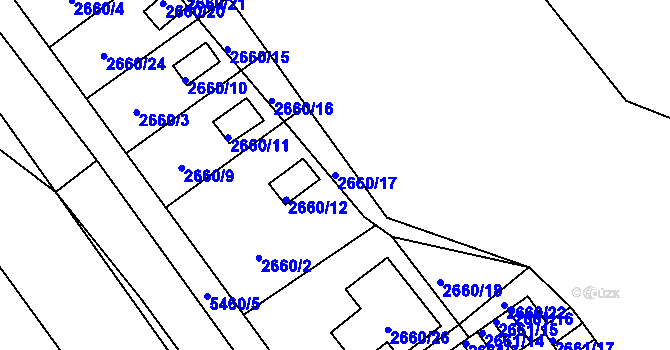 Parcela st. 2660/17 v KÚ Plzeň, Katastrální mapa