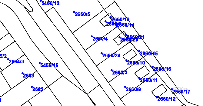 Parcela st. 2660/24 v KÚ Plzeň, Katastrální mapa