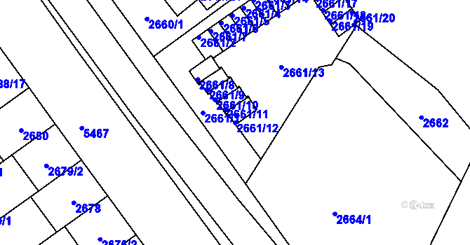 Parcela st. 2661/12 v KÚ Plzeň, Katastrální mapa