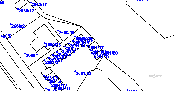 Parcela st. 2661/17 v KÚ Plzeň, Katastrální mapa