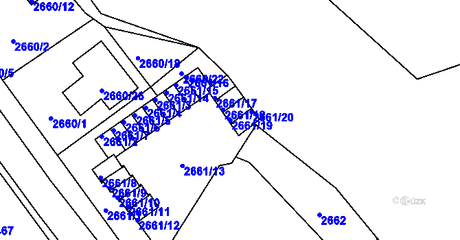 Parcela st. 2661/19 v KÚ Plzeň, Katastrální mapa