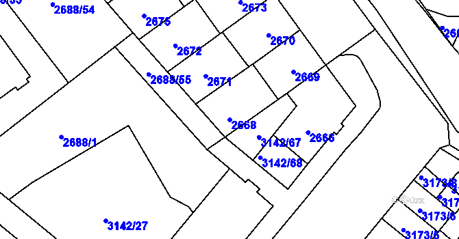 Parcela st. 2668 v KÚ Plzeň, Katastrální mapa