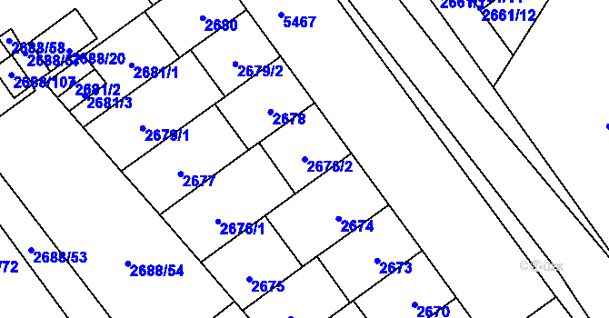 Parcela st. 2676/2 v KÚ Plzeň, Katastrální mapa