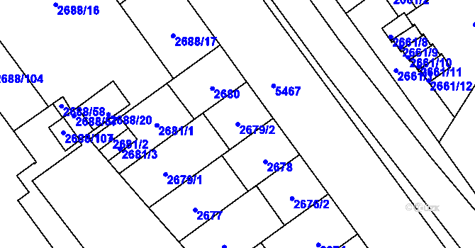 Parcela st. 2679/2 v KÚ Plzeň, Katastrální mapa