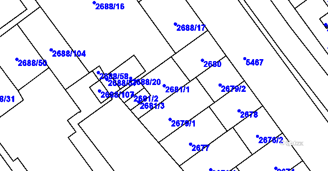 Parcela st. 2681/1 v KÚ Plzeň, Katastrální mapa