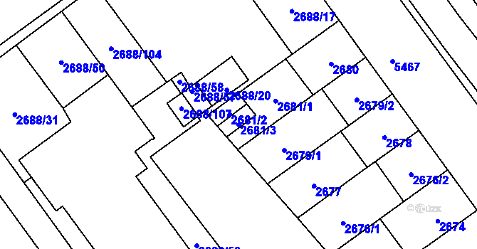 Parcela st. 2681/3 v KÚ Plzeň, Katastrální mapa