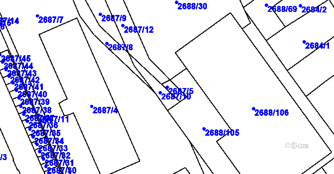 Parcela st. 2687/5 v KÚ Plzeň, Katastrální mapa