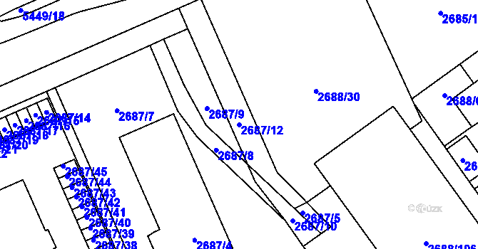 Parcela st. 2687/12 v KÚ Plzeň, Katastrální mapa