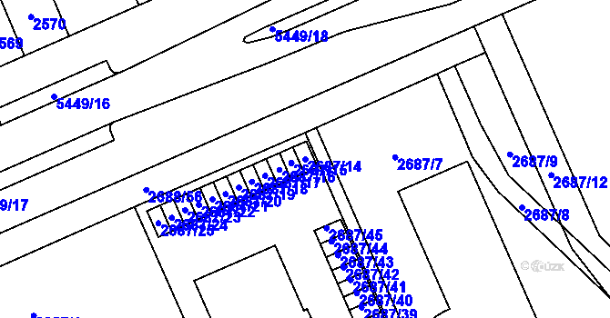 Parcela st. 2687/14 v KÚ Plzeň, Katastrální mapa