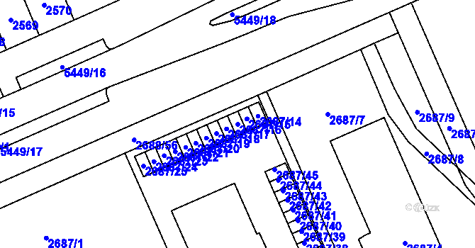 Parcela st. 2687/16 v KÚ Plzeň, Katastrální mapa