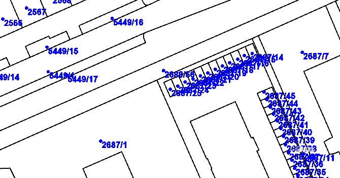 Parcela st. 2687/25 v KÚ Plzeň, Katastrální mapa