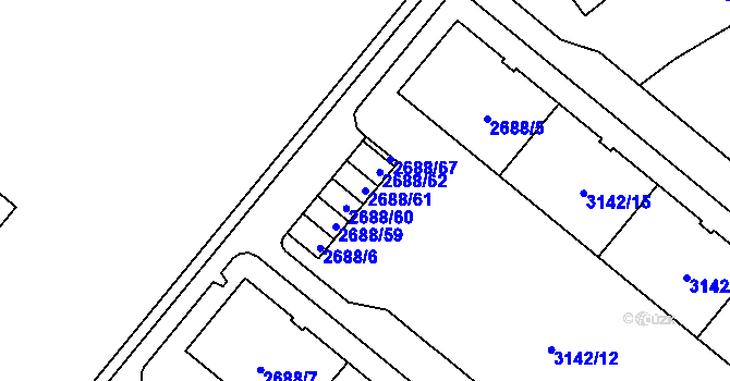 Parcela st. 2688/61 v KÚ Plzeň, Katastrální mapa