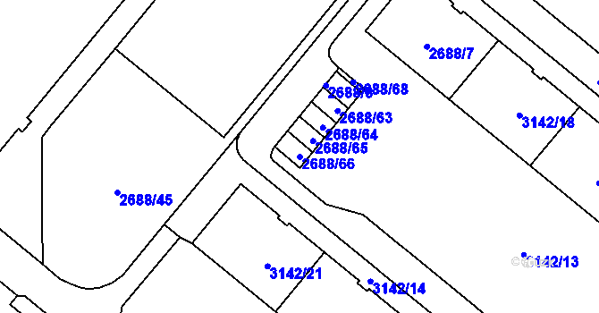 Parcela st. 2688/66 v KÚ Plzeň, Katastrální mapa